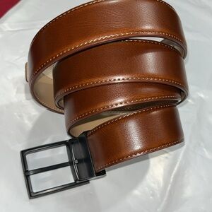 BELTOX FINE TAN/BROWN BELT black buckle Reversible SMOOTH LEATHER 46-50”, 120cm